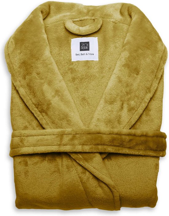 Heerlijk Zachte Unisex Fleece Badjas Lang Model Goud | M | Comfortabel En Luxe | Met Ceintuur, Zakken En Kraag