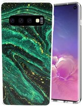 Marmerprint telefoonhoesje geschikt voor Samsung Galaxy S10 Hoesje Marmer Groen x Zwart