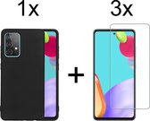 Samsung A72 Hoesje - Samsung galaxy A72 hoesje zwart siliconen case hoes cover hoesjes - 3x Samsung A72 screenprotector