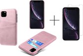 Card Case voor Apple iPhone 12 Pro Max | PU Leren Back Cover | Luxe Telefoonhoesje | Pasjeshouder | Licht Roze + 1x screenprotector