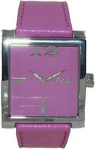 Catch® Catch-the-time horloge roze met vierkante kast en lederen band