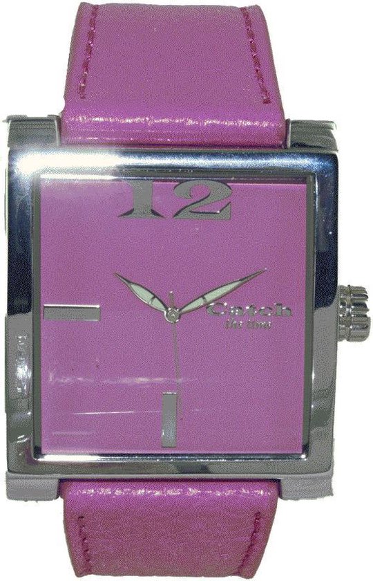 Catch Horloge - Zilverkleurig (kleur kast) - Roze bandje - 41 mm