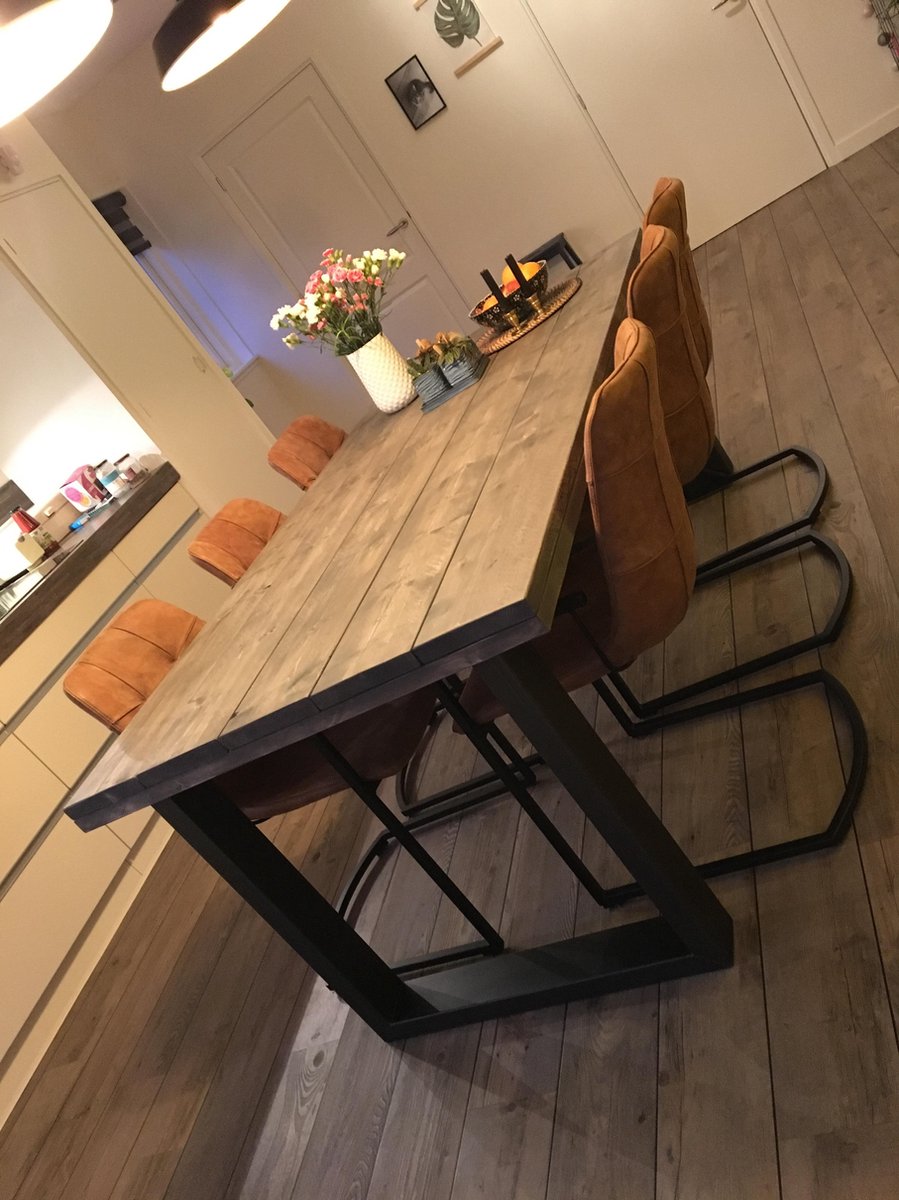 Table à manger industrielle, couleur anthracite, 160cm avec cadre