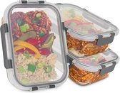 Klarstein Glaswerk Jardine I vershoudbakjes set van 3 - 1040 ml - borosilicaatglas - kunststof deksel zonder BPA met 4 clipsluitingen