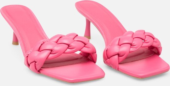 LOLALIZA Gevlochten muiltjes met kleine hak Fuchsia Maat C41 bol