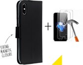 GSMNed - Wallet Softcase iPhone X/XS zwart – hoogwaardig leren bookcase zwart - bookcase iPhone X/XS zwart - Booktype voor iPhone X/XS – zwart - met screenprotector iPhone X/XS