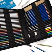 H&B® Professionele 53-Delige Potloden Tekenset incl. Schetspotloden, Kleurpotloden, Schetsboek & Accessoires – Tekenen met Houtskool & Grafiet - De perfecte teken schets set voor volwassenen 