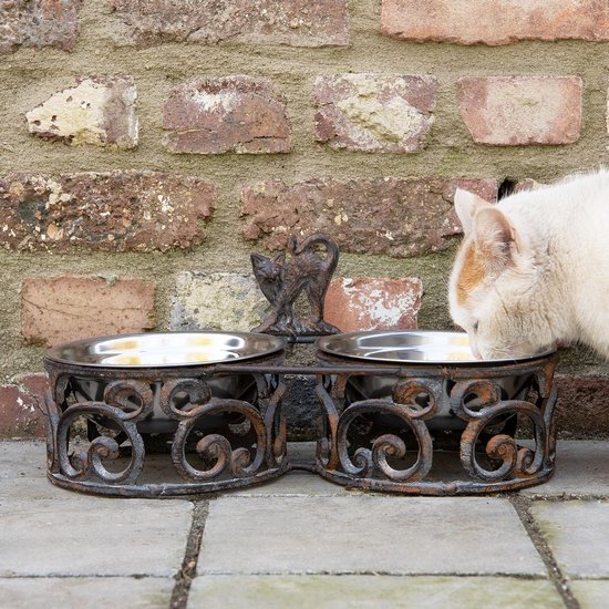 Clayre & Eef Bols d'alimentation pour chien 2x750 ml Marron Fer Rond Chat Bols d'alimentation pour chat