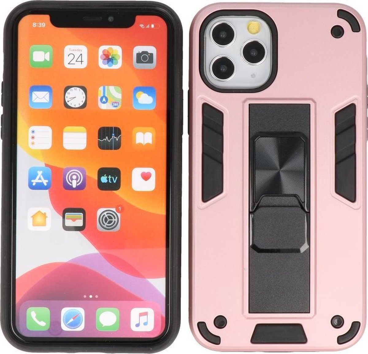 iPhone 11 Pro Hoesje - Tough Armor Hardcase - Telefoonhoesje Met Standfunctie - Bestcases Backcover - Roze
