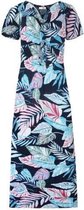 DAMES LANGE JURK - MAXI JURK - KORTE MOUW - BLADEREN PRINT - MARINE BLAUW - DIVERSE KLEUREN - ONE SIZE S-XXL