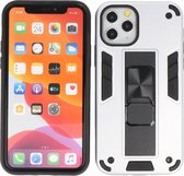 iPhone 11 Pro Max Hoesje - Tough Armor Hardcase - Telefoonhoesje Met Standfunctie - Bestcases Backcover - Zilver