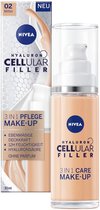 NIVEA Hyaluron Cellular Filler 3-in-1 verzorgende make-up #02 Medium (30 ml), hydraterende foundation met hyaluron, gezichtsmake-up