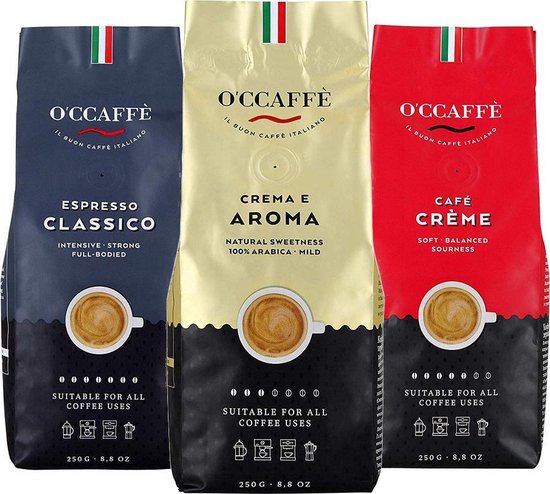 O'ccaffè - Italiaanse koffiebonen Proefpakket | 3 x 250gr | Barista kwaliteit cadeau geven