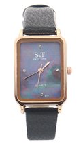 Horloge Dames - Rechthoekige Kast 28x22 mm - Band Kunstleer - Quartz - Zwart