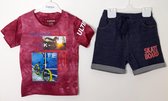 Jongens kleding set bordeauxrood T-shirt korte spijkerbroek Skate 100% katoen maat 98
