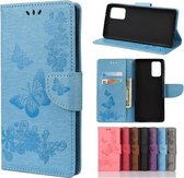 Voor Samsung Galaxy Note20 vlinders reliëf horizontale flip lederen tas met houder & kaartsleuven & portemonnee (blauw)