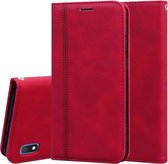 Voor Samsung Galaxy A10 Frosted Business Magnetische horizontale Flip PU lederen tas met houder & kaartsleuf & lanyard (rood)