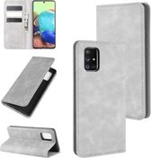 Voor Galaxy A71 5G retro-skin zakelijke magnetische zuignap lederen tas met houder en kaartsleuven en portemonnee (grijs)