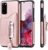 Voor Galaxy S20 effen kleur dubbele gesp rits schokbestendig beschermhoes (rose goud)