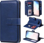 Voor Samsung Galaxy S10 + multifunctionele magnetische koperen gesp horizontale flip effen kleur lederen tas met 10 kaartsleuven & portemonnee & houder & fotolijst (donkerblauw)