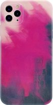 Beschermhoes van lamsleer met rechte rand en aquarelpatroon voor iPhone 11 Pro Max (bessenkleur)