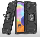 Voor Samsung Galaxy A31 magnetisch pantser schokbestendig TPU + pc-hoesje met metalen ringhouder (zwart)