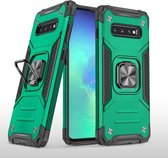 Voor Samsung Galaxy S10 + magnetisch pantser schokbestendig TPU + pc-hoesje met metalen ringhouder (donkergroen)