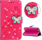 Voor iPhone SE 2020 Diamond Encrusted Butterflies Embossing Pattern Horizontale Flip lederen hoes met houder & kaartsleuven & portemonnee & lanyard (rood)