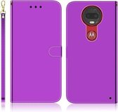 Voor Motorola Moto G7 / G7 Plus Geïmiteerd Spiegeloppervlak Horizontale Flip Leren Case met Houder & Kaartsleuven & Portemonnee & Lanyard (Paars)