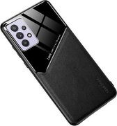 Voor Samsung Galaxy A32 All-inclusive leer + organisch glas beschermhoes met metalen ijzeren plaat (zwart)