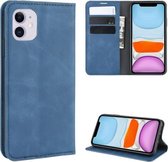 Voor iPhone 11 Retro-skin Business magnetische zuignap lederen tas met portemonnee-beugel-boorkop (donkerblauw)