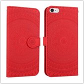 Voor iPhone 6 Pressed Printing Pattern Horizontale Flip PU Leather Case, met houder & kaartsleuven & portemonnee & & Lanyard (rood)