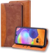 Voor Samsung Galaxy A31 Business Stitching Horizontale flip lederen tas met dubbele vouw & beugel & kaartsleuven & fotolijst & portemonnee (bruin)