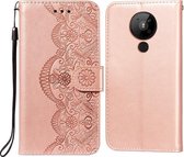 Voor Nokia 5.3 Flower Vine Embossing Pattern Horizontale Flip Leather Case met Card Slot & Holder & Wallet & Lanyard (Rose Gold)