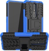 Voor Nokia 2.4 Tyre Texture Shockproof TPU + PC beschermhoes met houder (blauw)