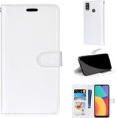 Voor Alcatel 1L (2021) Pure kleur horizontaal Flip PU lederen tas met houder & kaartsleuven & portemonnee & fotolijst (wit)