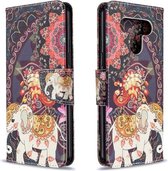 Voor LG K51 Gekleurde Tekening Patroon Horizontale Flip Leren Case met Houder & Kaartsleuven & Portemonnee (Bloemen en Olifant)