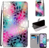 Voor LG K31 Gekleurde Tekening Cross Textuur Horizontale Flip PU Lederen Case met Houder & Kaartsleuven & Portemonnee & Lanyard (Doorschijnend Glas)