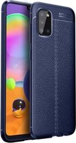 Voor Samsung Galaxy A02s Litchi Texture TPU schokbestendig hoesje (marineblauw)