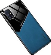 Voor Samsung Galaxy M51 All-inclusive lederen + organische glazen beschermhoes met metalen ijzeren plaat (koningsblauw)