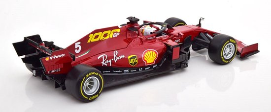 Bburago  Ferrari SCUDERIA SF1000 #5 SEBARIAN VETTEL 2020 - FERRARI 1000th RACE Toscane Mat Rood/zwart schaalmodel 1:18 - Bburago