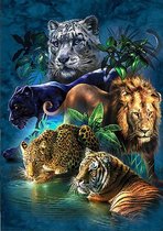 Junglekatten - Diamond Painting - 20x15cm - Complete Set - Inclusief Tools - Vierkante Diamantjes - Stipco