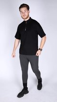 RYMN half oversized slimfit tshirt met rits zwart