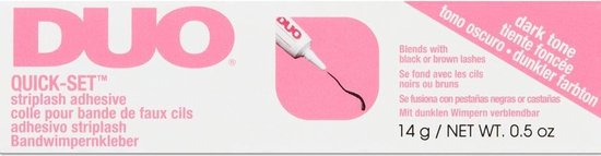 Verpakking met DUO Quick-Set wimperlijm, donker getint, 14g.