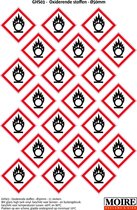 Pictogram sticker 75 stuks GHS03 - Oxiderende stoffen - 50 x 50 mm - 15 stickers op 1 vel