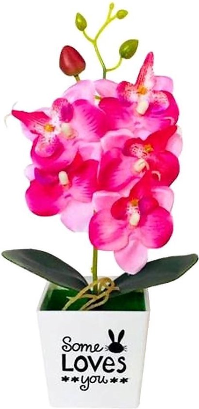 BaykaDecor - Kunst Rood Orchidee in Planten pot - Kunstplant - Decoratie - Phalaenopsis - 29 cm - Sierplant - Orchid - Roze Paars