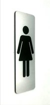 Deurbordje - WC bordje - WC - Toiletbord - Bordje - RVS Look - Pictogram - Dames - Vrouw - Zelfklevend - 150 mm x 50 mm x 1,6 mm - 5 Jaar Garantie