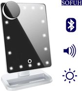 SOFUH® Spiegel - Make up spiegel – Spiegel met verlichting & vergrootglas – Verstelbaar – Inclusief ingebouwde Bluetooth Speakers - Make up – Make up organizer