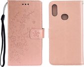 Voor Galaxy A20S Plum Blossom Pattern Links en Rechts Flip Leren Case met Beugel & Kaartsleuf & Portemonnee & Lanyard (Rose Gold)