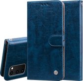 Voor Galaxy S20 Business Style Oil Wax Texture Horizontal Flip Leather Case, met houder & kaartsleuven & portemonnee (blauw)